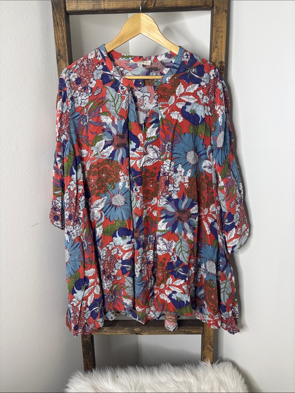 Umgee Red Multicolor Floral Peasant Tunic Size 1X